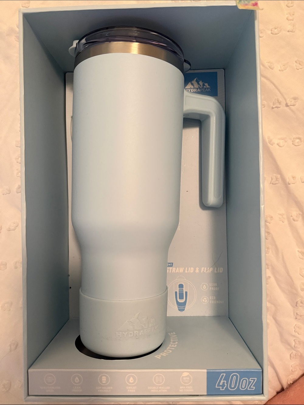 HydraPeak 40oz Powder Blue Insulated Travel Mug with Handle
